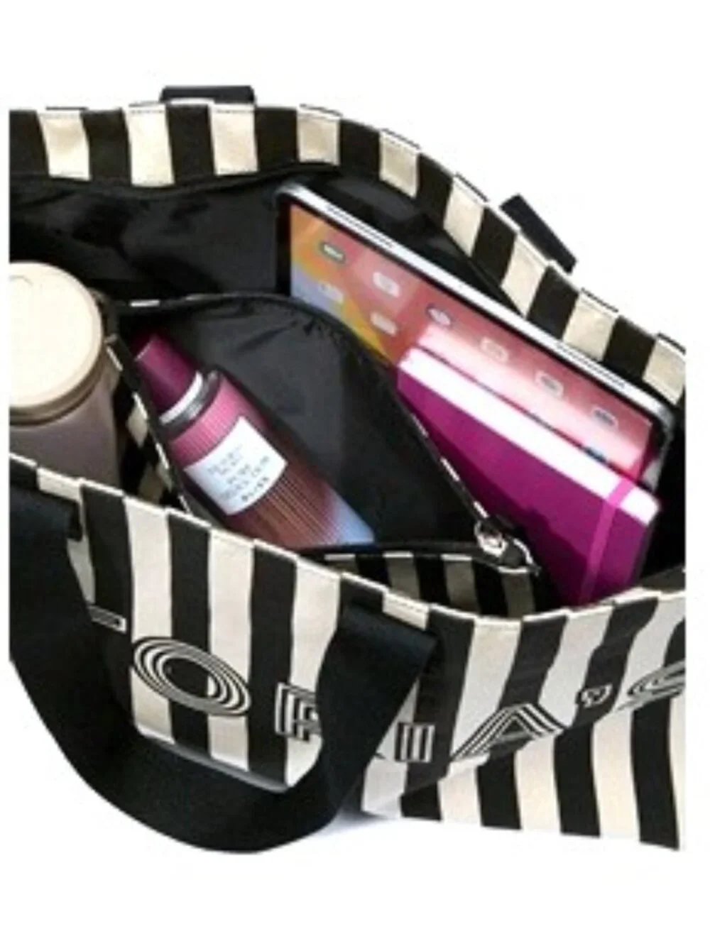 Nwt Victoria's Secret Logo Canvas Tote Bag & Wristlet Black White Stripe